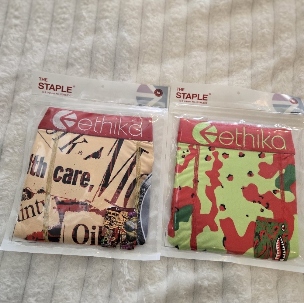 2 ETHIKA MENS BOXER Briefs Size Med 30-32 NIP Graphic Colorful Breathable